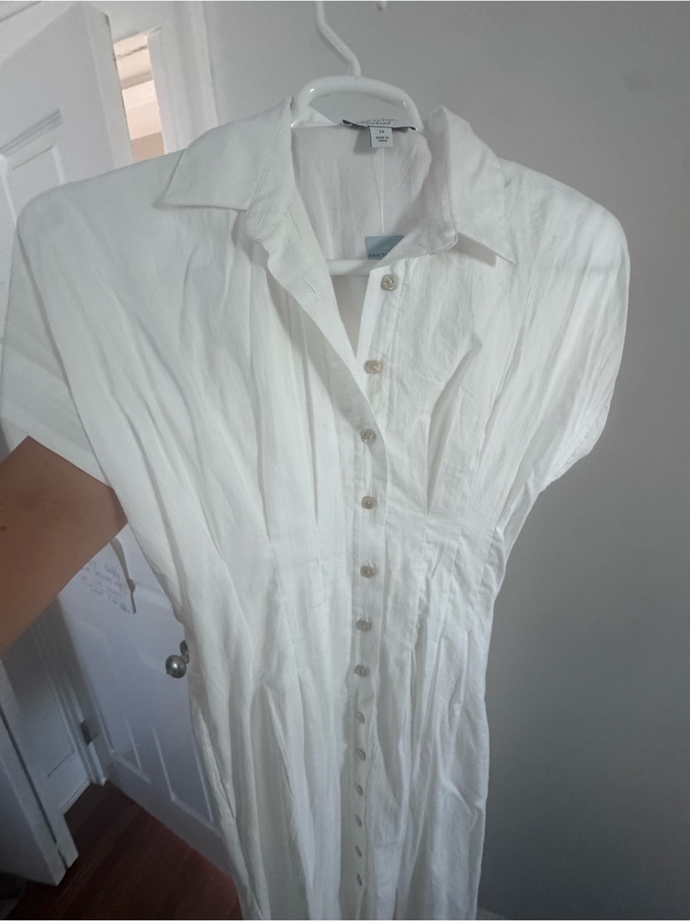 Ann Taylor White Button-Front Midi Dress